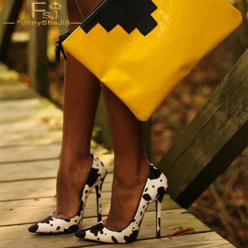 cow print high heels