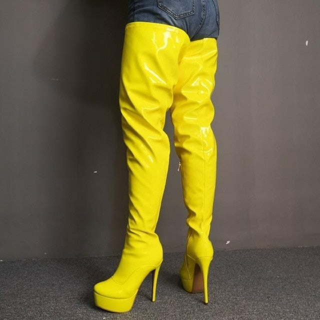 yellow patent leather boots