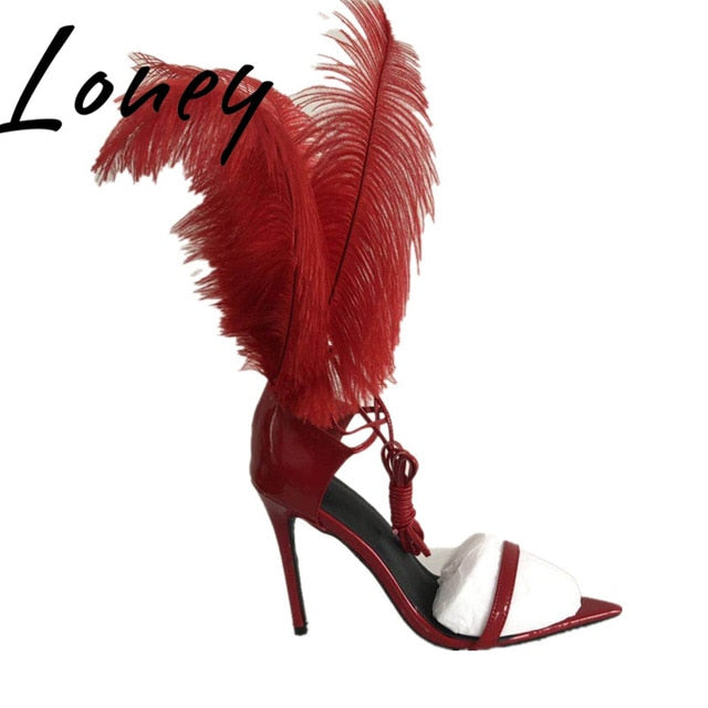 Loney New Black Burgundy Feather Summer 