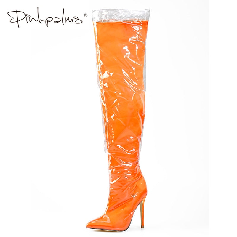 plastic knee high boots