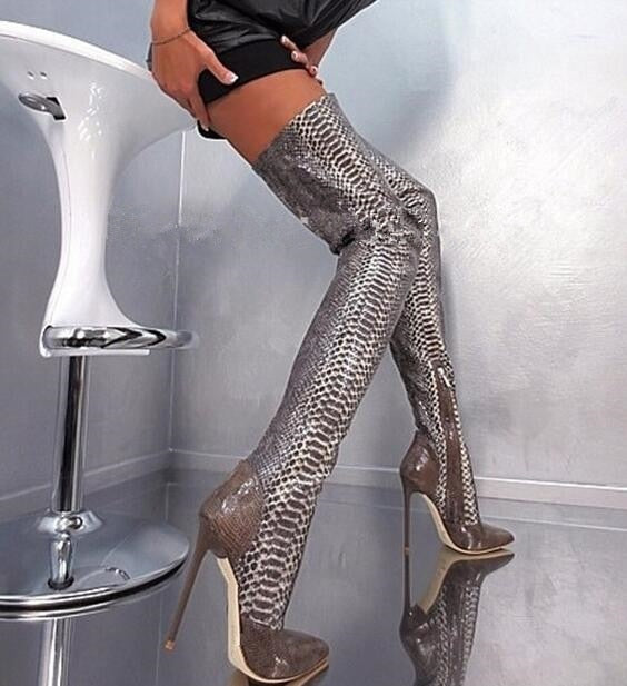 womens thigh high snakeskin boots