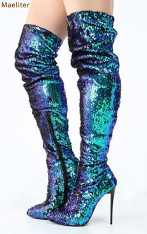 bling knee high boots