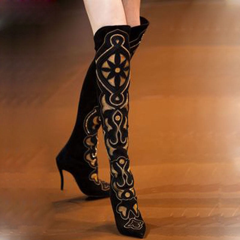 knee high embroidered boots