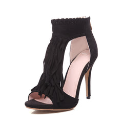 AGUTZM Tassel Women Sandals High Heels Summer Shoes for Ladies 2018 Fashion Black Apricot Sandalias Mujer Plus Size 41 42 43