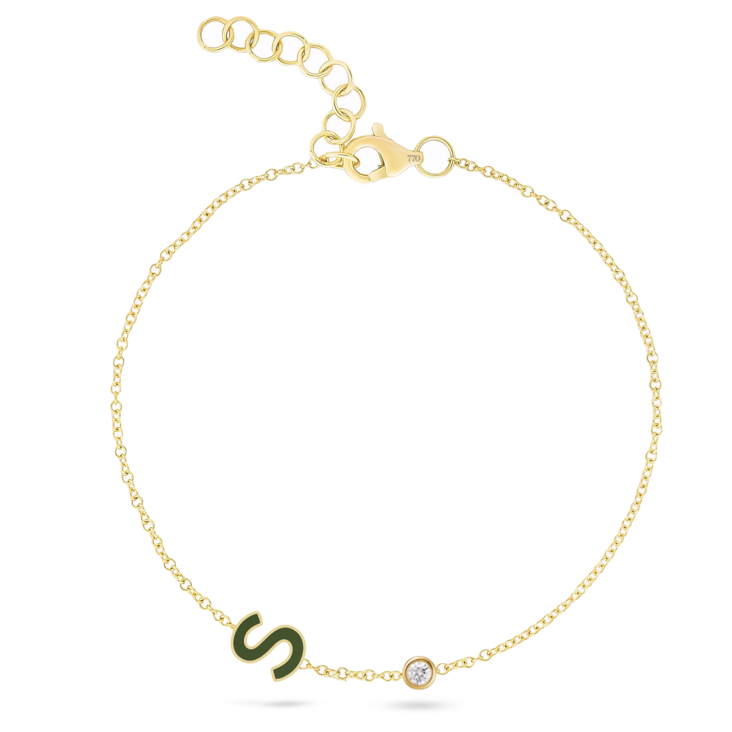 Diamond Enamel Bubble Letter Bracelet