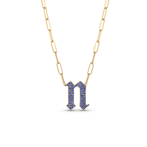 Pave Gothic Initial Paperclip Necklace