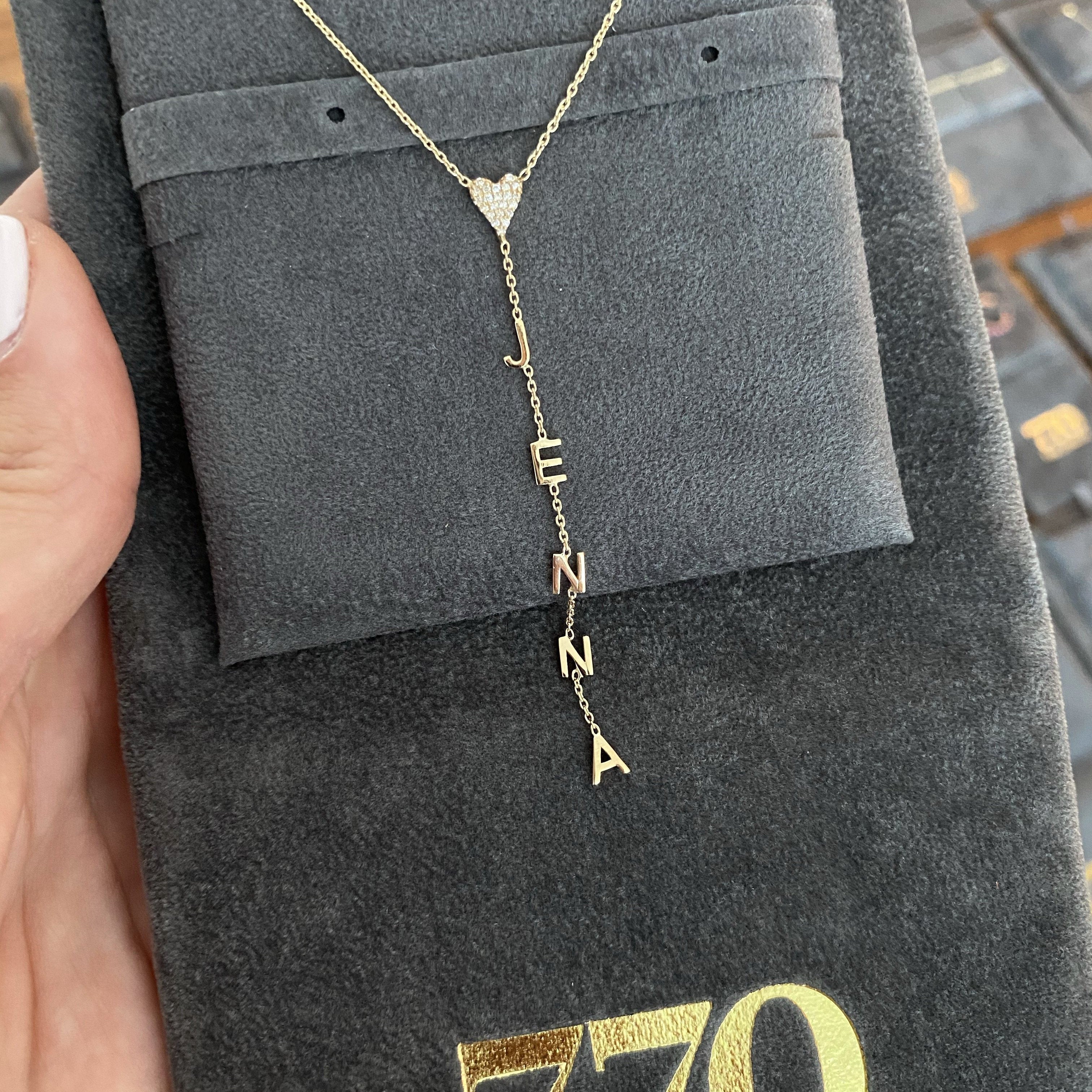 Drop Down Name Necklace (Add Diamonds/Charms)