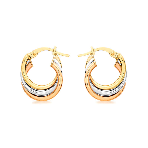 3 Colour Russian Twist Creole Earrings 9ct Gold – Striacroft Jewellers