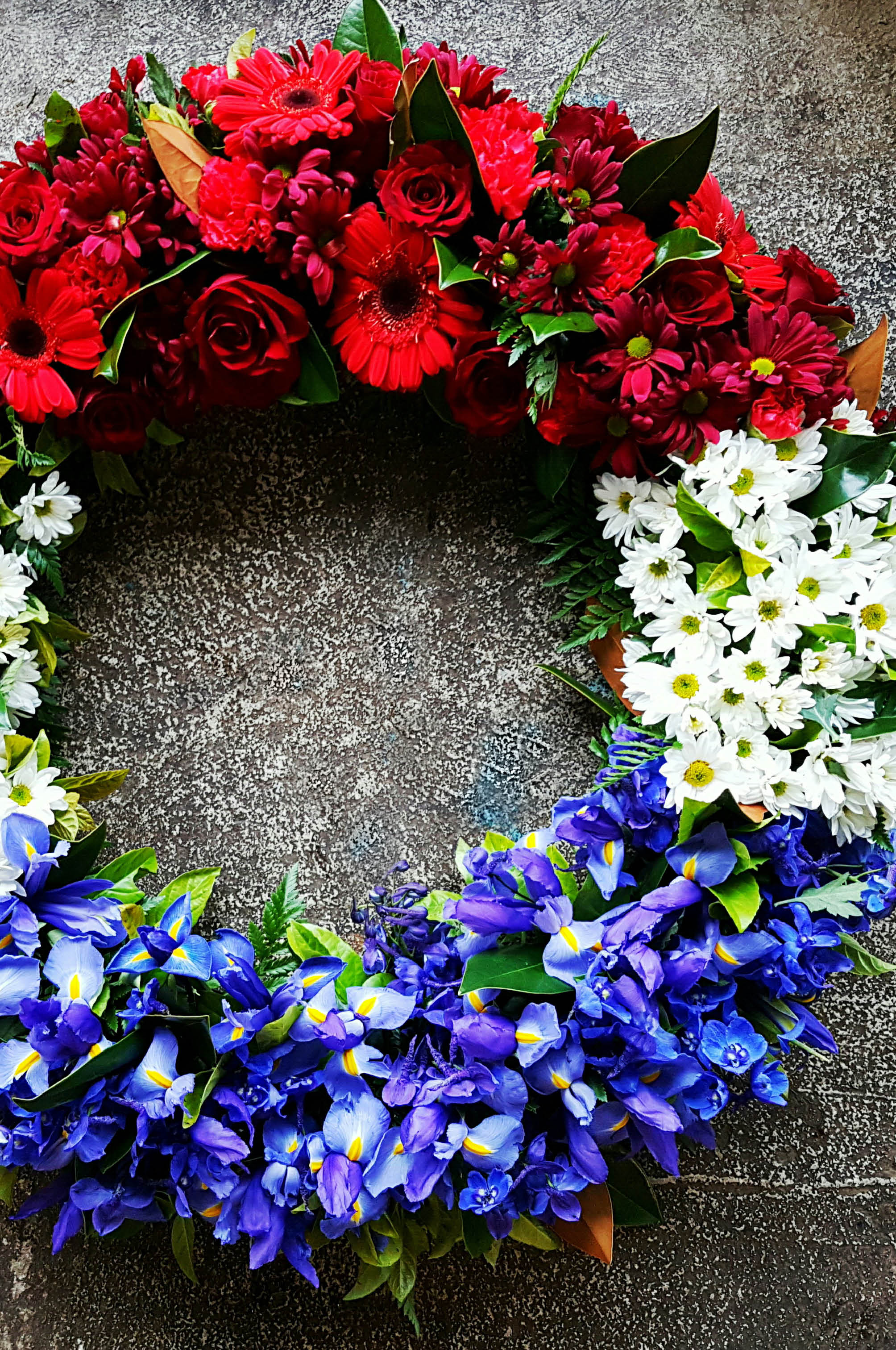 Floral Tribute Wreath In Red White And Blue