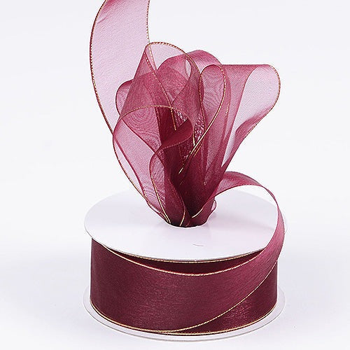 2.5 inch Sheer Burgundy Ribbon with Matching Wired Edges - 5 Yards –  Perpetual Ribbons