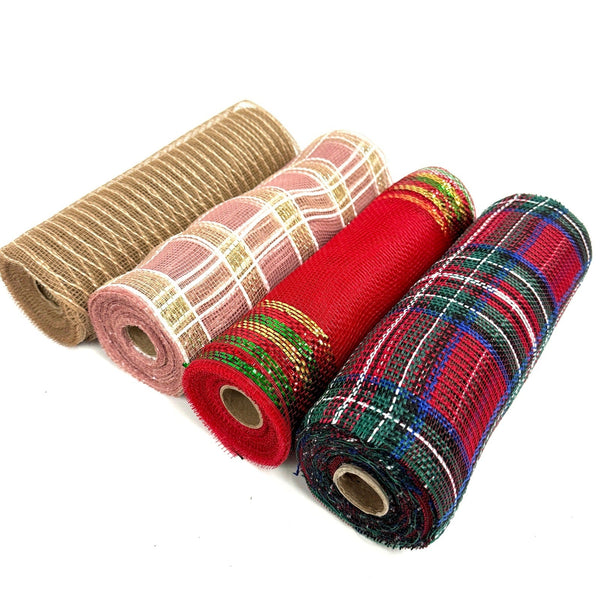 Holiday Floral Deco Mesh Set - Pack of 4 Rolls (10 Inch x 10 Yards) Ea