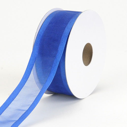 Navy - Organza Ribbon Two Striped Satin Edge - ( 1-1/2 inch, 100 Yards )