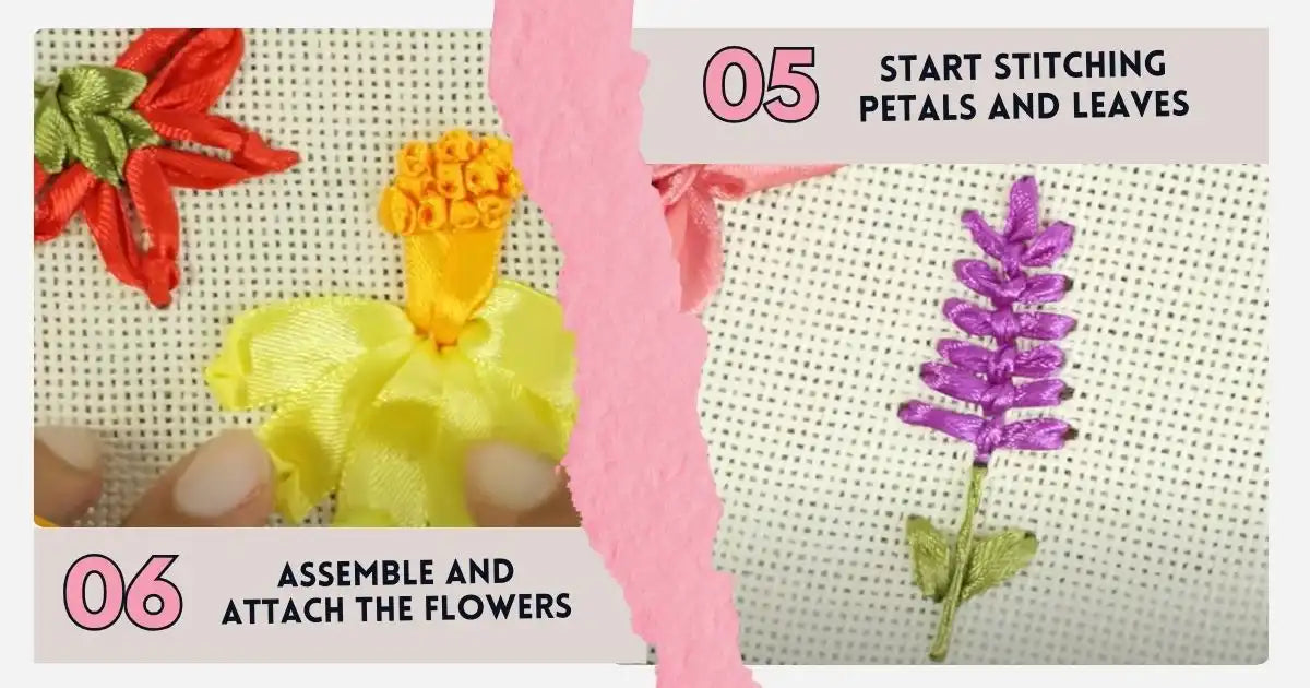 Start Stitching Petals and Leaves and Assemble and Attach the Flowers