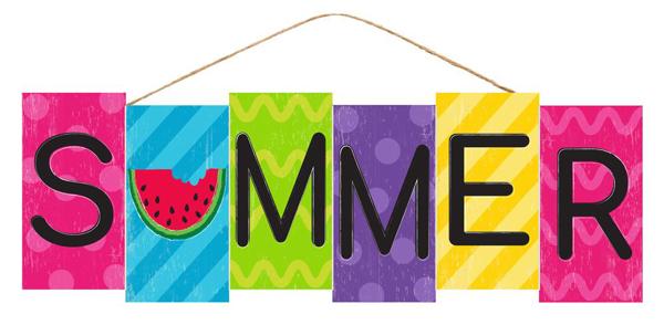 Image of 14 Inch L x 4.75 Inch H Summer Block Sign - Pink Blue Lime Purple Yellow