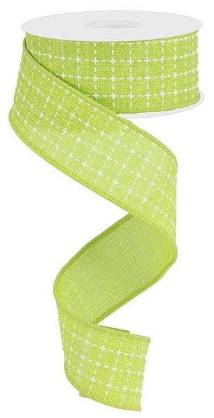 Lime Green White - Diagonal Stripe Multi Check Ribbon - 1-1/2 inch x 10 Yards