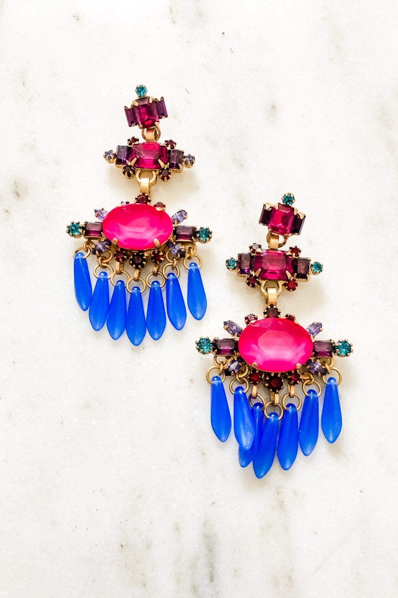 Stunning Nathdwara enamel floral pattern round earrings in blue and pink  enamel. – Lai