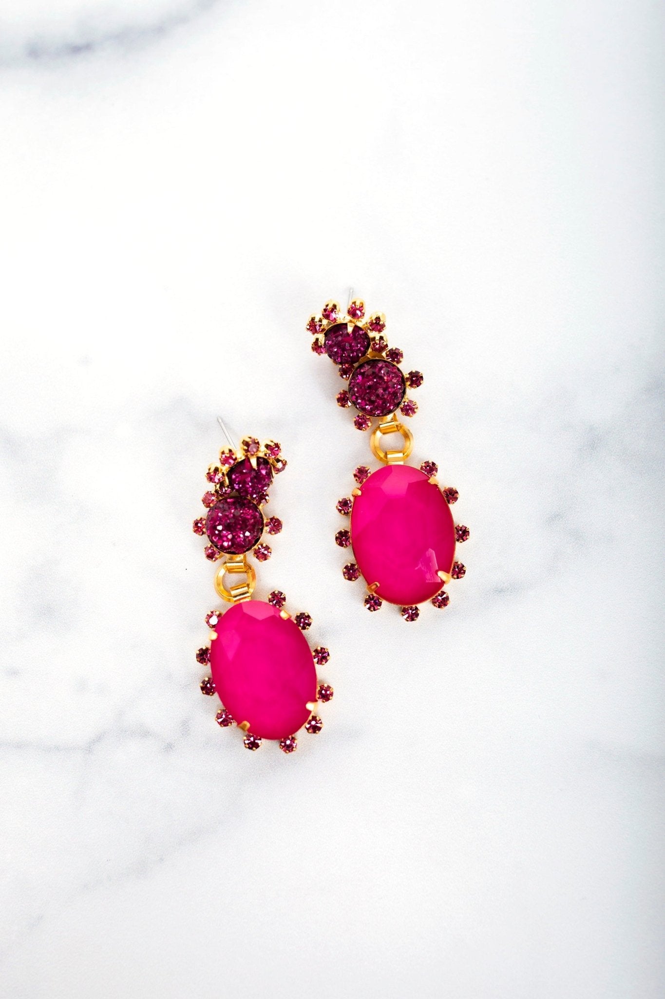 Pink Diamante Triple Row Drop Earrings - Lovisa
