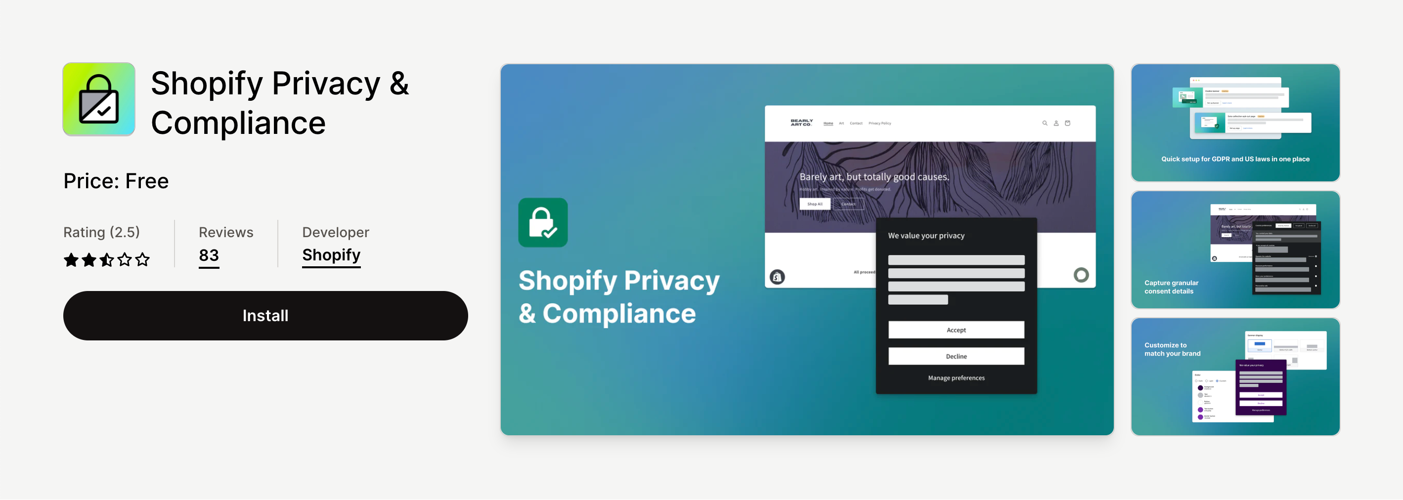 Shopify Privacy & Complience cookie banner