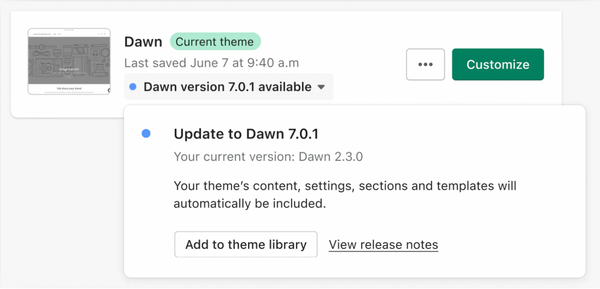 Shopify theme update