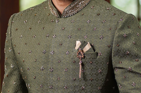 Mehandi sherwani with zardoshi work - Raj Shah