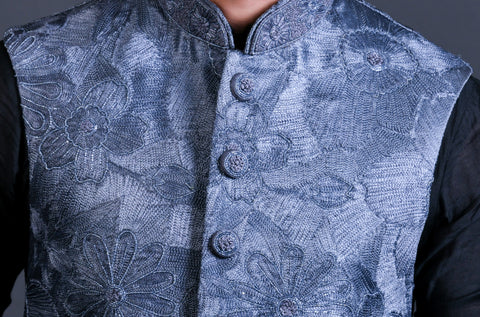 Grey jacket set with resham and zardoshi work - Shreeman