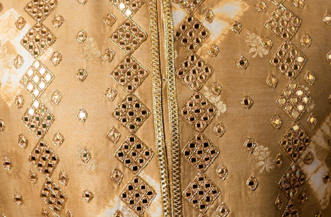 Pure Silk Golden Indowestern With Intricate mirror embroidery - Shreeman