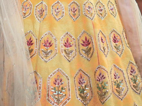 Yellow lehanga choli in raw silk with sequence and zardoshi work - Raj Shah