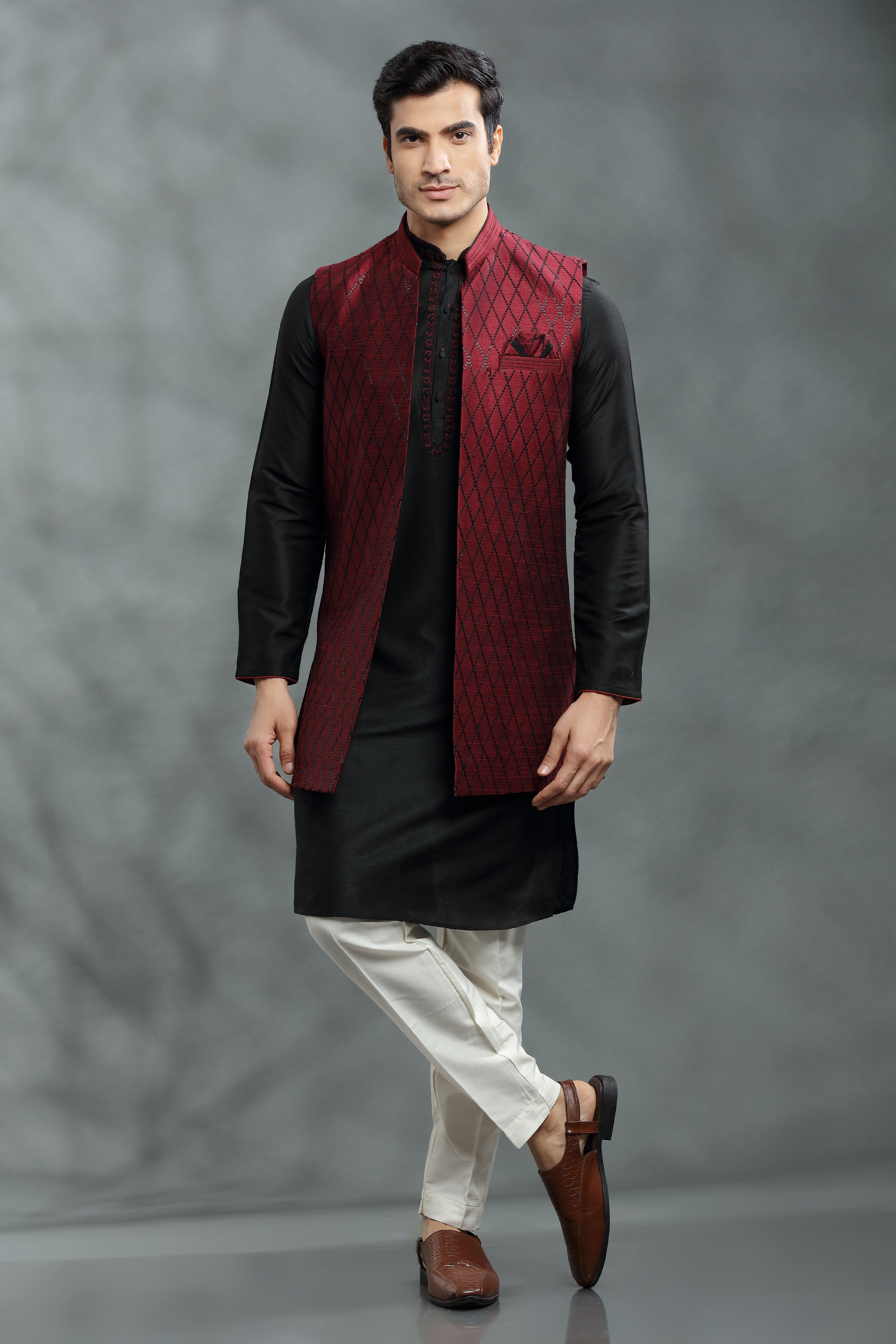 Buy Party Wear Jacquard Silk Jacket and Kurta Pajama Set Online - MENV2336  | Appelle Fashion