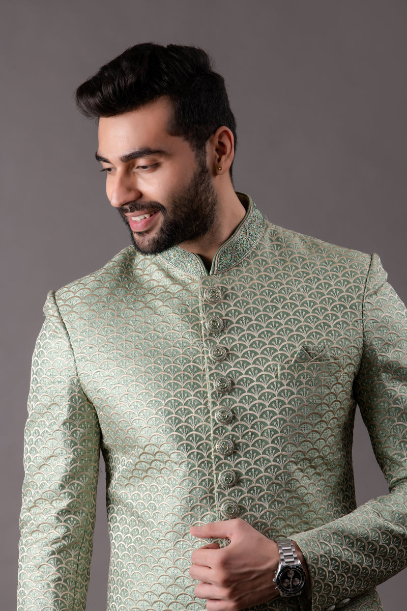 Green Lucknowi Indo Western Set with Pant | Shreeman