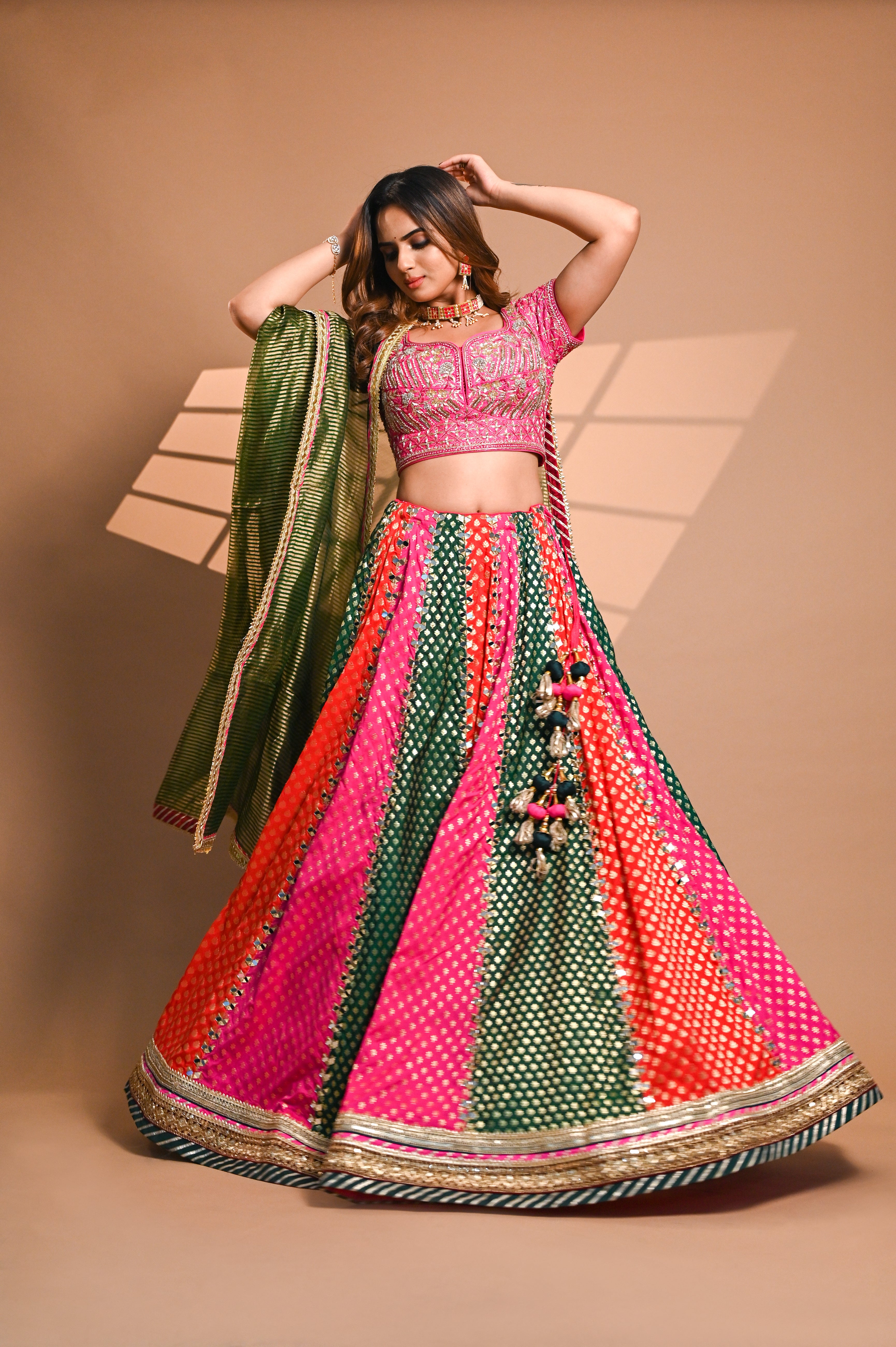 Buy Rani Geometric Print Silk Lehenga Choli with Jari and Toy Work