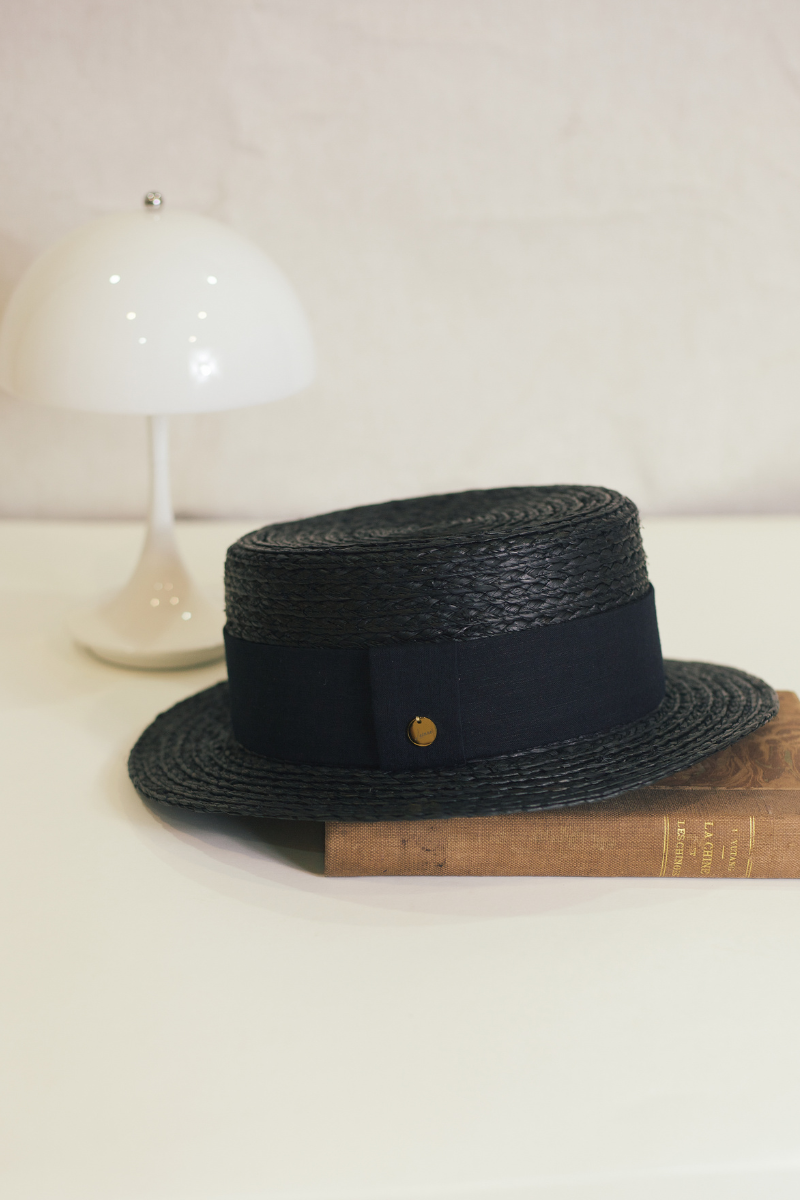 black boater hat