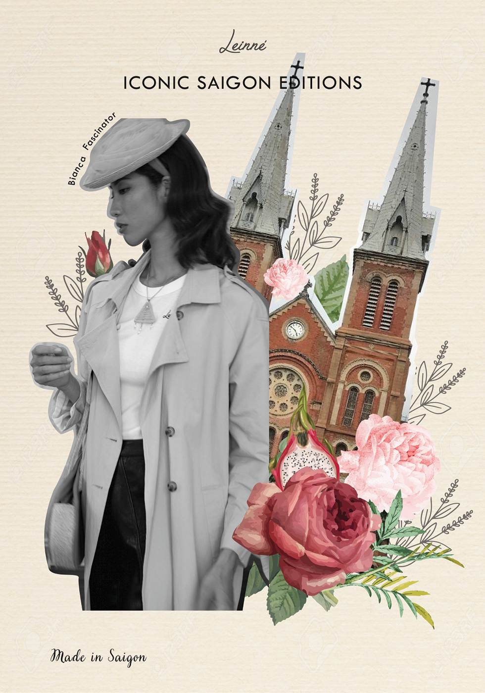 Bianca fascinator and notre dame cathedral postcard