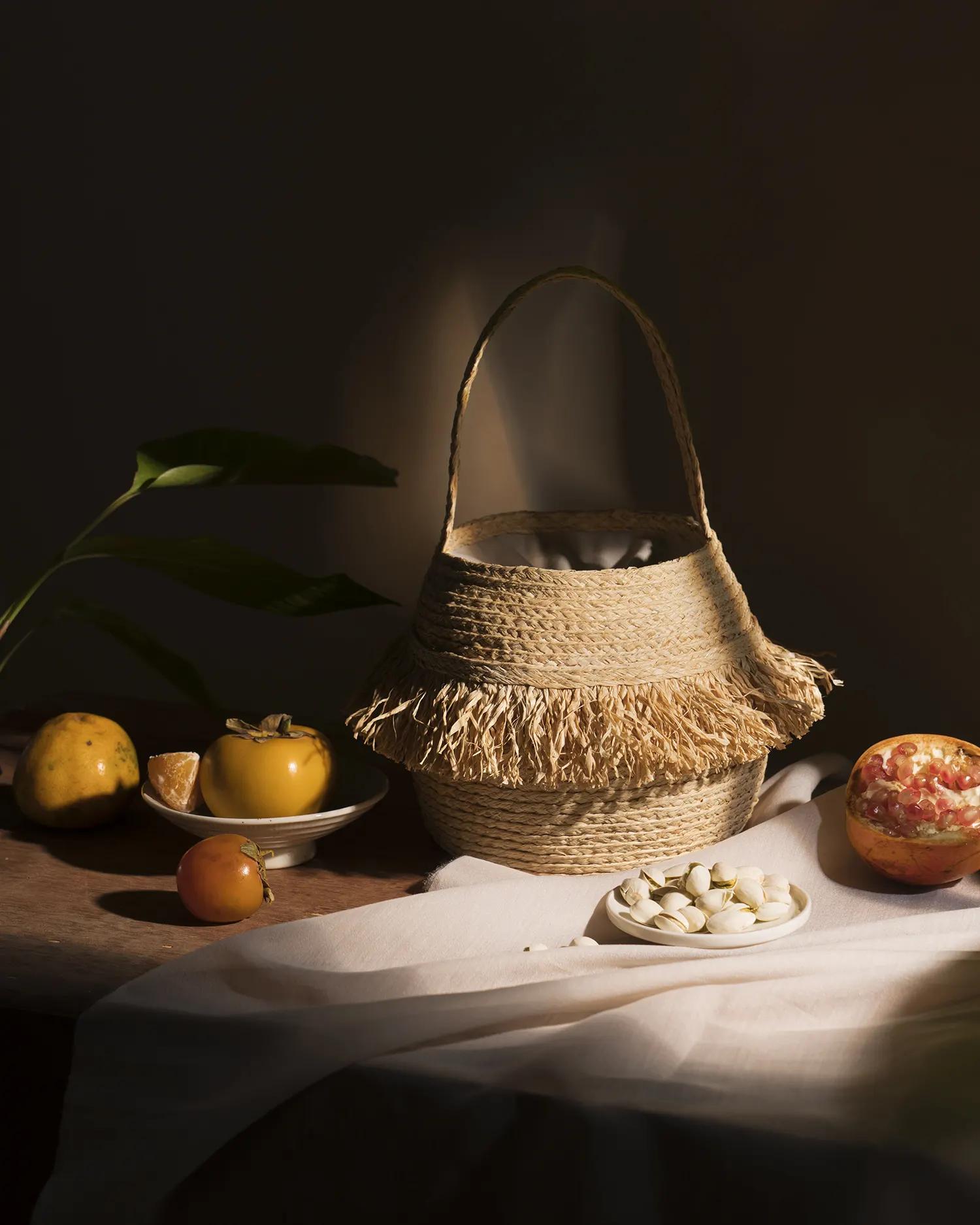 high_quality_hat_manufacturer_vietnam_gourmandises_craft_raffia_bucket_bag_with_fruit_-_leinne