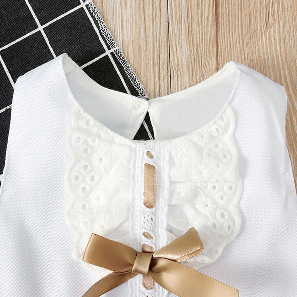 0-24M Girl's Wear Round Collar Pure Color Lace Short Sleeve