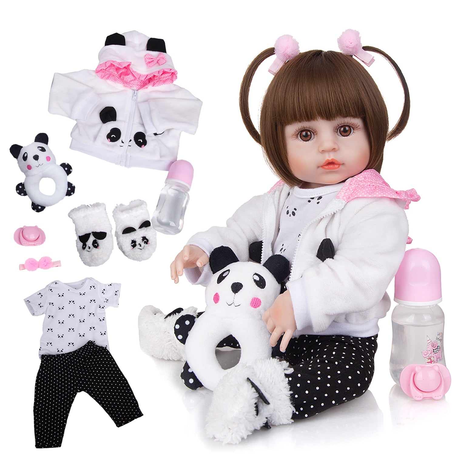 Roupa Para Boneca Bebê Reborn Coelho Com Bolinha, NPK DOLL, Rosa