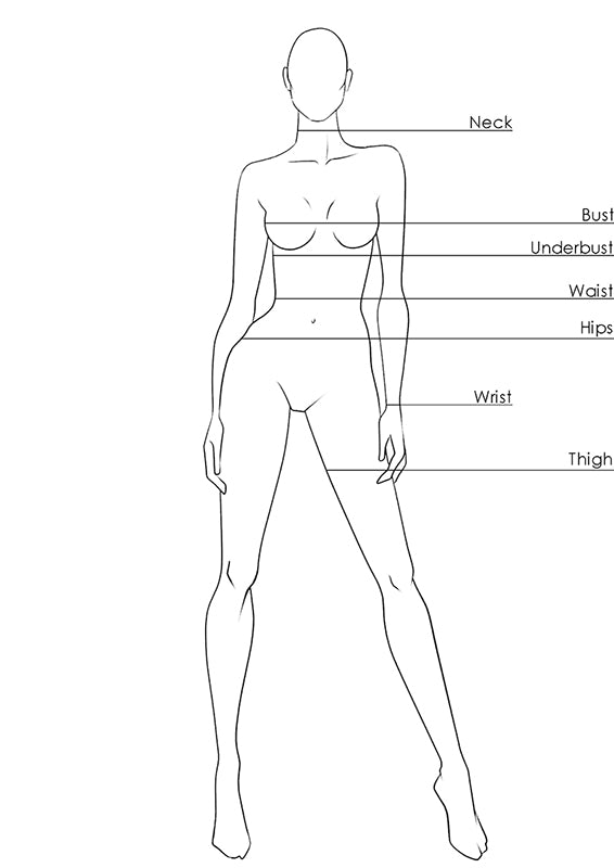 Sizing diagram showing the measurement points on the body.