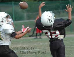 football receiver catching with defender