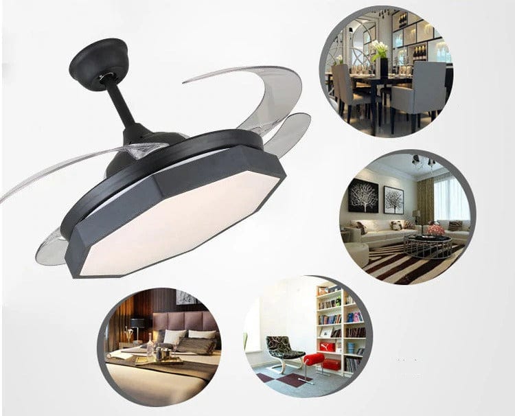 Black Hexa Chandelier Ceiling Fan With Remote Control
