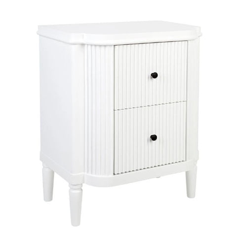 white bedside table with 2 drawers