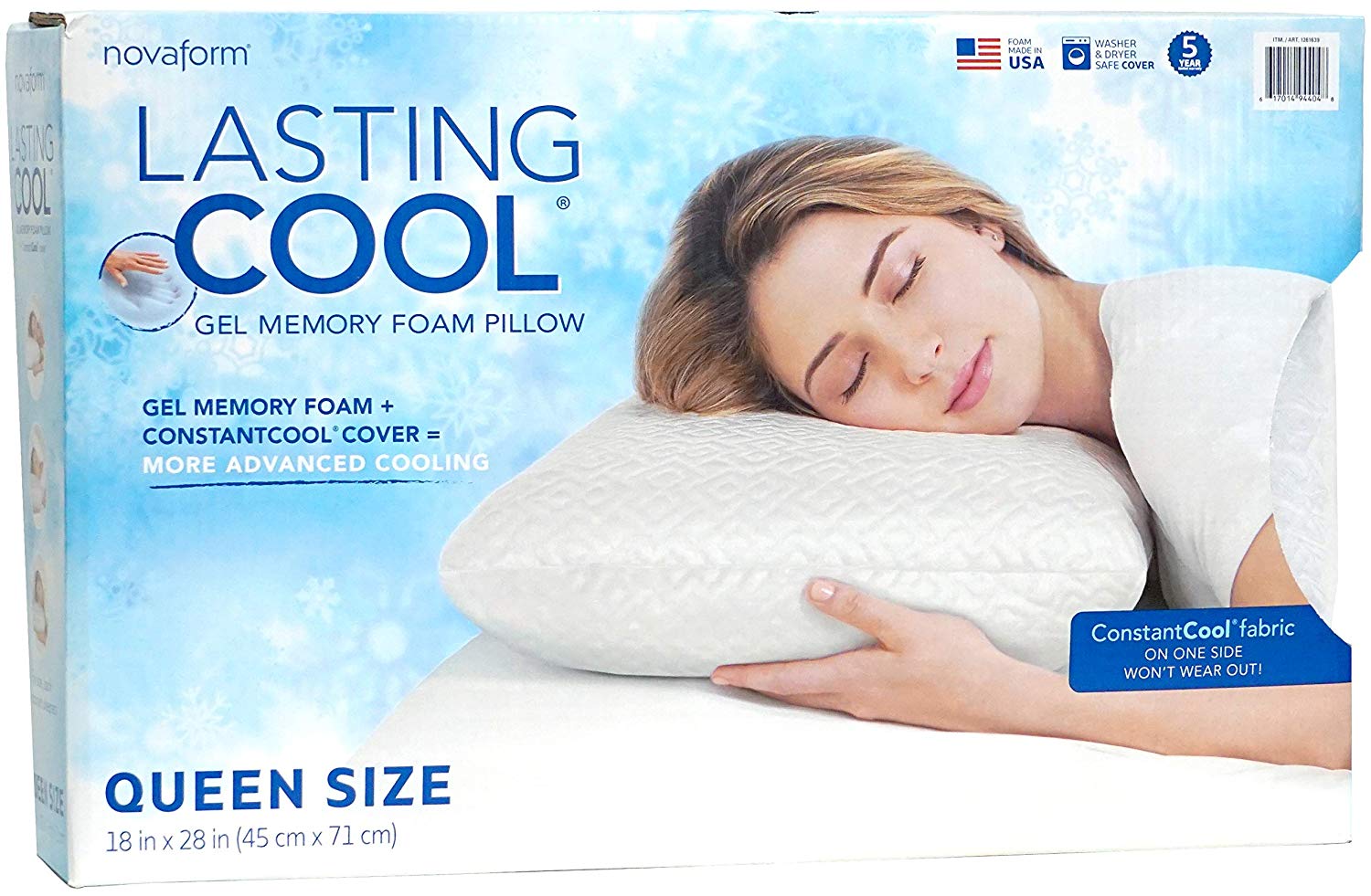 Novaform Lasting Cool Gel Memory Foam Pillow Queen Size Constantcool Cover 18x28 Homeoutlet
