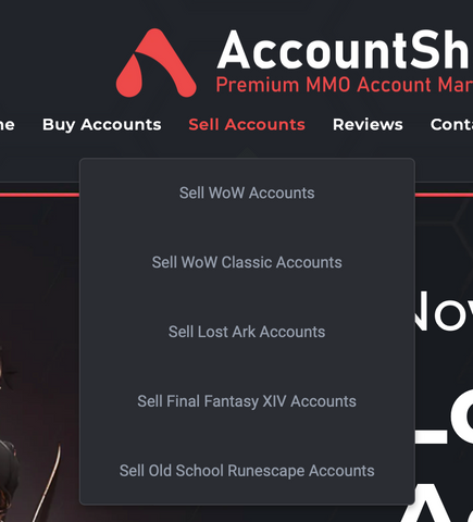 AccountShark: Supported games dropdown menu