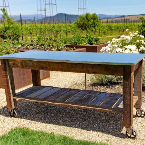 To Shop for Lee Display's newest Sustainable Redwood Products, click here on Lee Display's Rolling Cart Potting Table