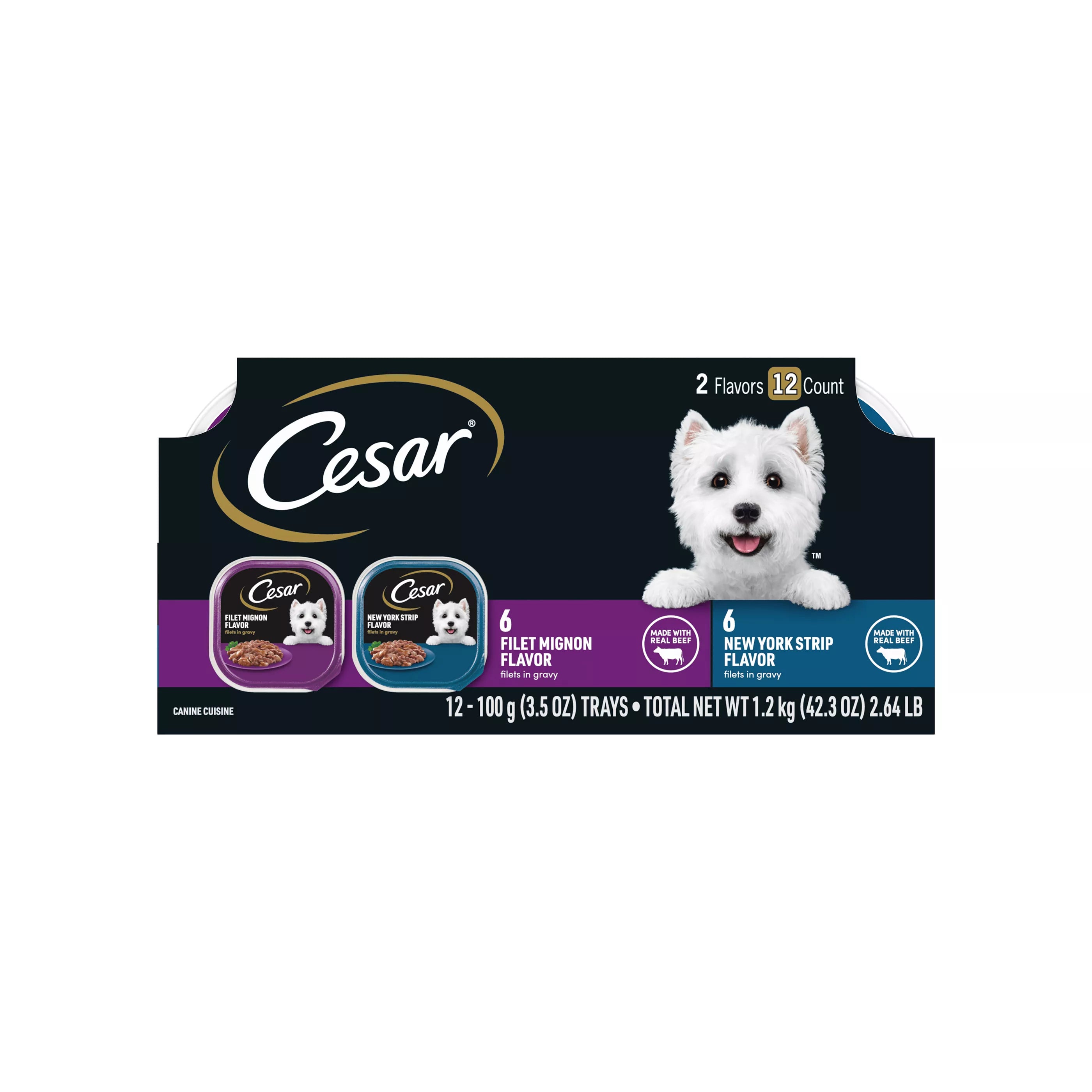 Cesar Filets in Gravy Beef Variety Pack Small Breed Adult Wet Dog Food Trays