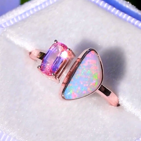 shank ring setting, opal and spinel open shank ring