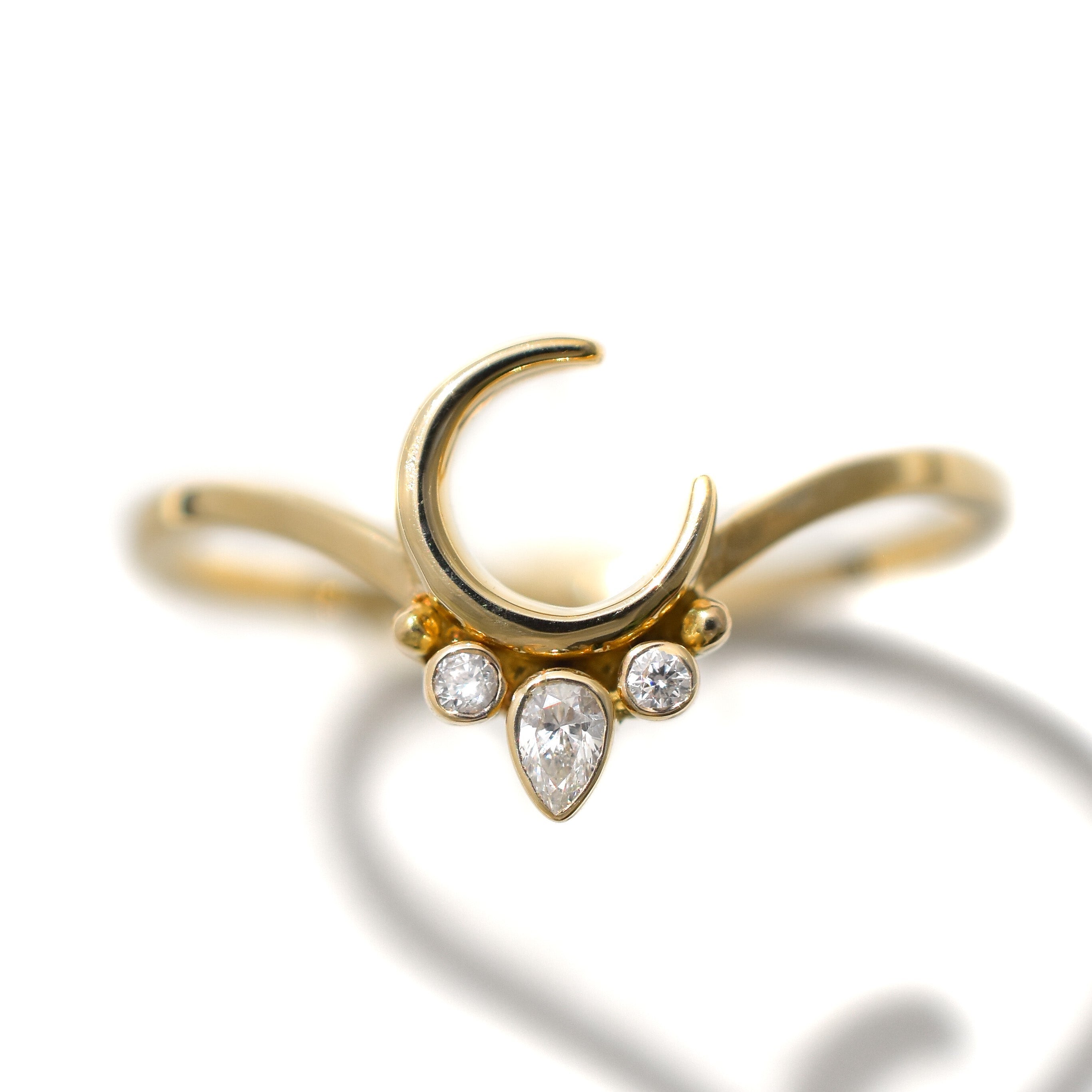 Mini Dripping in Moonlight Diamond Ring, Alternative Bridal Ring or Accent Ring with Diamonds in 14k Solid Yellow Gold.