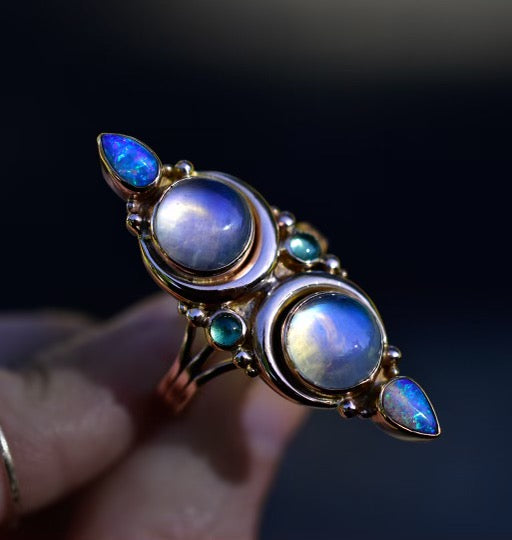 La Luna Grande Talisman ring in solid 14k rose gold - Angel Alchemy Jewelry