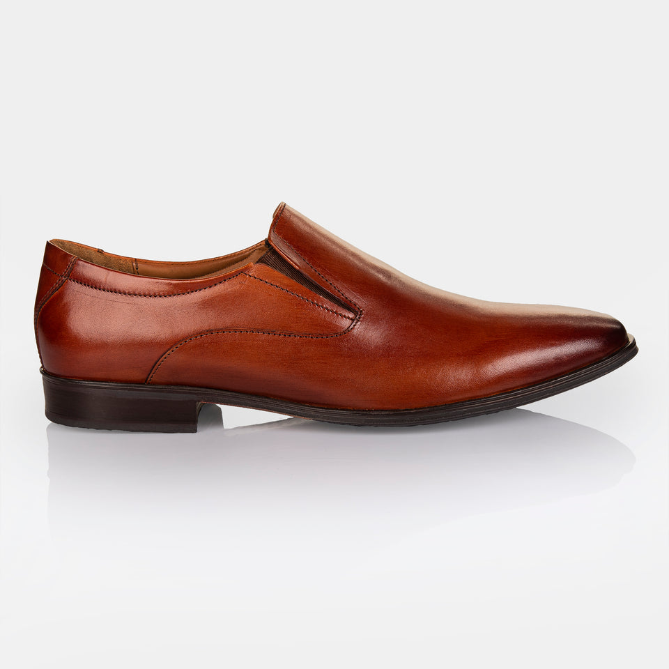 Cognac Brown Italian Leather Slip On 