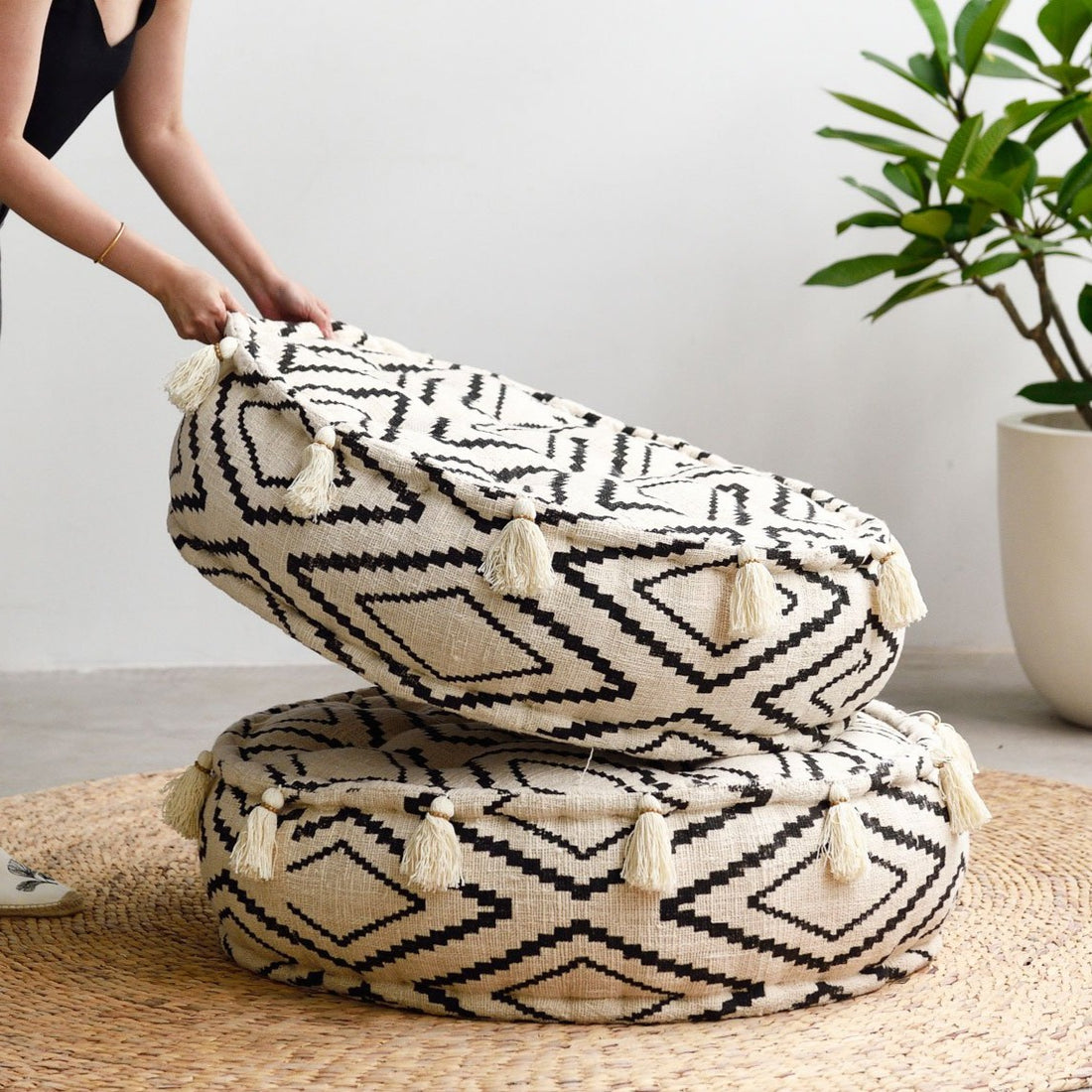 Natural Pouf with Fringe – Island Living