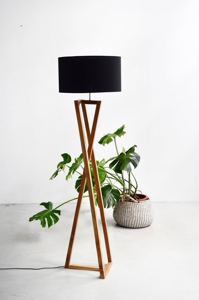 black shade tripod floor lamp