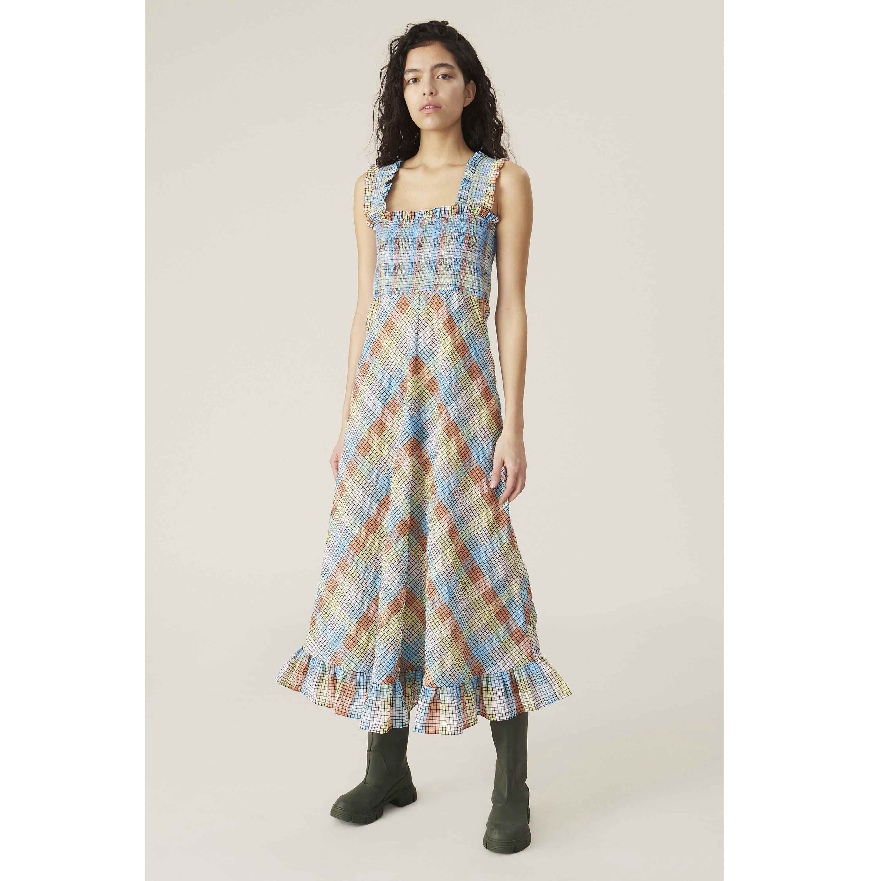 GANNI SEERSUCKER MAXI DRESS